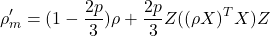 \begin{equation*} \rho_{m}' = (1 - \frac{2p}{3}) \rho + \frac{2p}{3} Z((\rho X)^T X) Z\end{equation*}