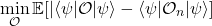 \[\min⁡_{\mathcal{O}}\mathbb{E}[ \left | \langle{\psi}| \mathcal{O} |{\psi} \rangle - \langle{\psi} | \mathcal{O}_n |{\psi} \rangle ]\]