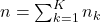 n = \sum_{k=1}^K n_k