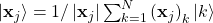 \left|\mathbf{x}_{j}\right\rangle=1 /\left|\mathbf{x}_{j}\right| \sum_{k=1}^{N}\left(\mathbf{x}_{j}\right)_{k}|k\rangle