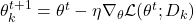 \theta_k^{t+1} = \theta^t - \eta \nabla_{\theta} \mathcal{L}(\theta^t; D_k)